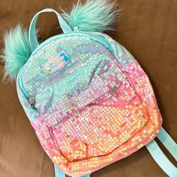 Justice Pom Pom sequin Ombre small / mini backpack bookbag - Picture 4 of 16